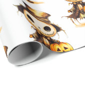 Spreukige Hoedenman Jack-o'-Lantern Witte Hallowee Cadeaupapier (Rol Hoek)