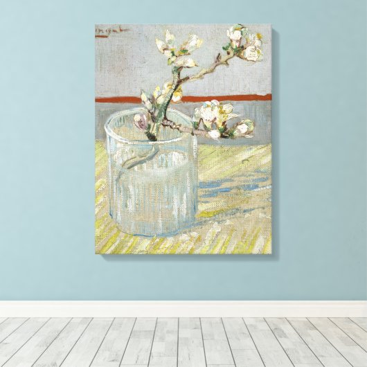 Sprig bloeiende amandelen in een glas van Van Gogh Canvas Afdruk (Insitu (Houten vloer))