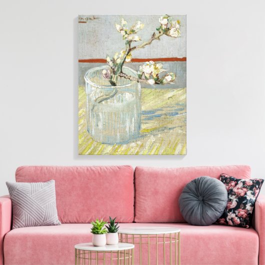 Sprig bloeiende amandelen in een glas van Van Gogh Canvas Afdruk (Insitu (Woonkamer))