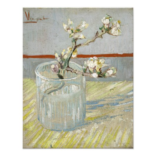 Sprig bloeiende amandelen in een glas van Van Gogh Foto Afdruk (Voorkant)