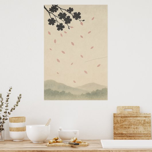 Spring 3, bloemblaadjes in de wind, seizoensgebond poster (Keuken)