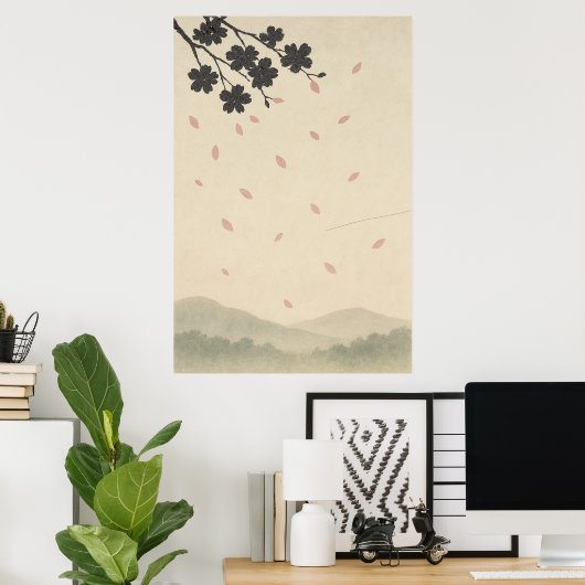 Spring 3, bloemblaadjes in de wind, seizoensgebond poster (Thuiskantoor)