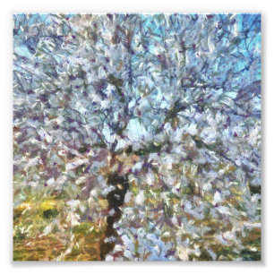 Spring Almond Blossom Pointillism Artwork Foto Afdruk