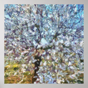 Spring Almond Blossom Pointillism Artwork Poster