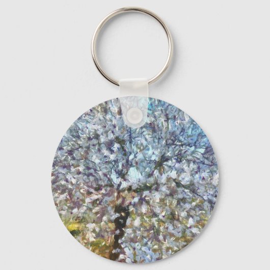 Spring Almond Blossom Pointillism Artwork Sleutelhanger (Voorkant)