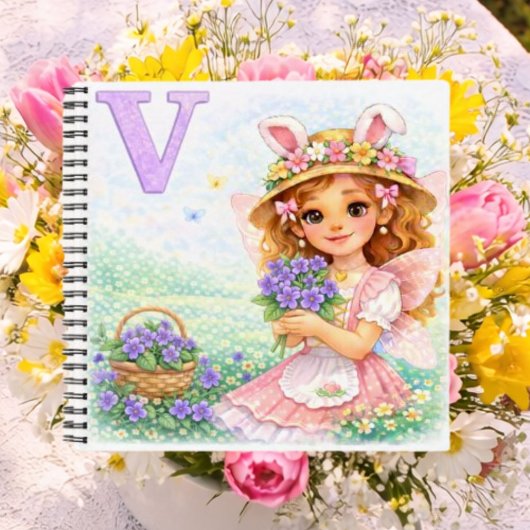 Spring Alphabet Letter V Fairy Violet Flowers Notitieboek