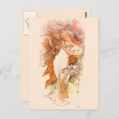 Spring - Alphonse Mucha Art Nouveau Briefkaart (Voorkant / Achterkant)
