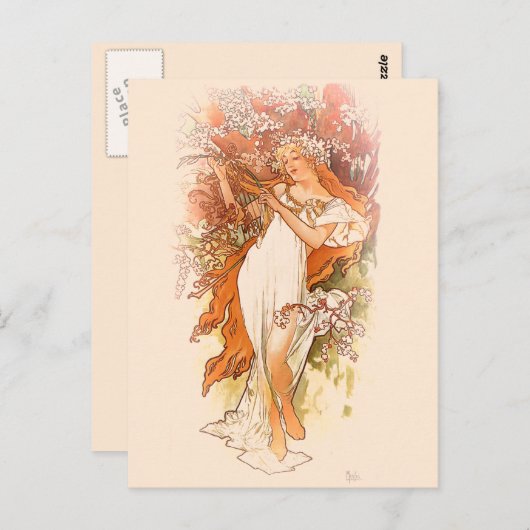 Spring - Alphonse Mucha Art Nouveau Briefkaart (Voorkant / Achterkant)