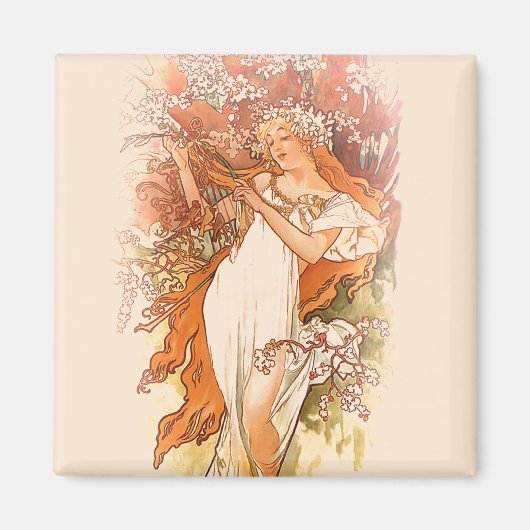 Spring - Alphonse Mucha Art Nouveau Magneet (Voorkant)