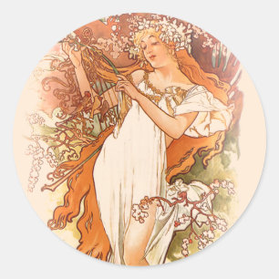 Spring - Alphonse Mucha Art Nouveau Ronde Sticker