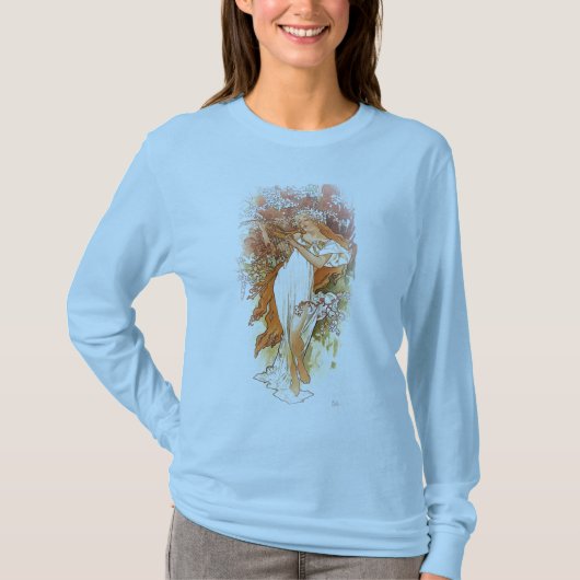 Spring - Alphonse Mucha Art Nouveau T-shirt (Voorkant)
