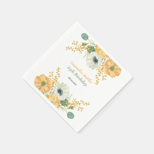 Spring Anemone Bloem Sinaasappel & Wit Verjaardag Servet (Hoek)