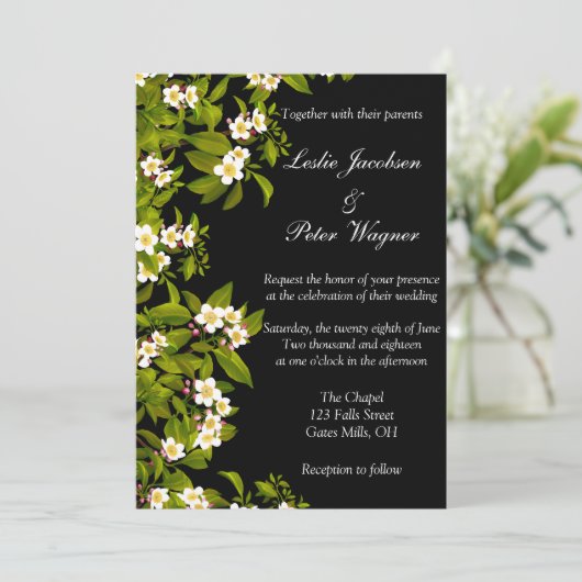 Spring Apple Blossom Wedding Invite Kaart (Staand voorkant)