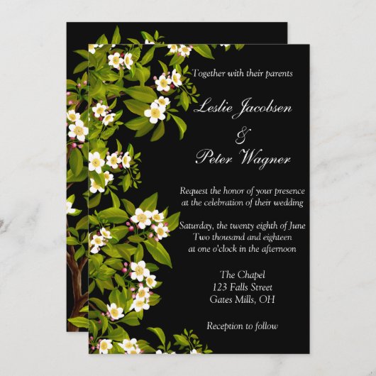 Spring Apple Blossom Wedding Invite Kaart (Voorkant / Achterkant)