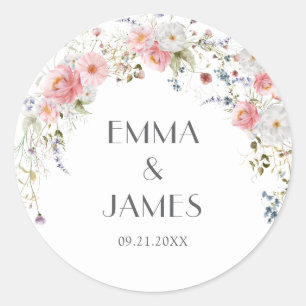 Spring Arch Wildflowers Roze Wit Huwelijk Ronde Sticker