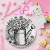 Spring Art, Watering can, Zwart & wit kunst Papieren Bordje (Feest)