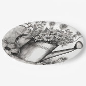 Spring Art, Watering can, Zwart & wit kunst Papieren Bordje (Gekanteld)