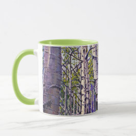 Spring Aspen Tree Woodland Purple Green Coffee Mok