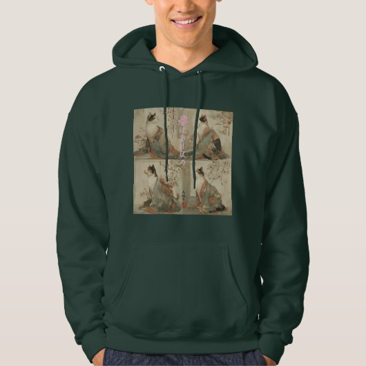 "Spring at Dawn" Japanese Cat in Kimono Art Hoodie (Voorkant)
