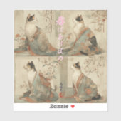 "Spring at Dawn" Japanese Cat in Kimono Art Sticker (Vel)