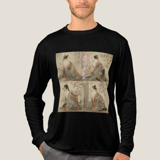 "Spring at Dawn" Japanese Cat in Kimono Art Tri-Blend Shirt (Voorkant volledig)