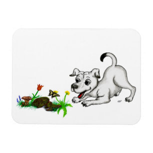 Spring-awake, puppy met vlinder magneet