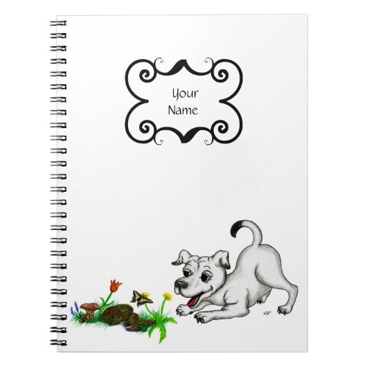 Spring-awake, puppy met vlinder notitieboek (Voorkant)