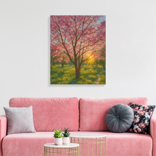 Spring Awakening - Blooming Tree Landscape Canvas Afdruk (Insitu (Woonkamer))