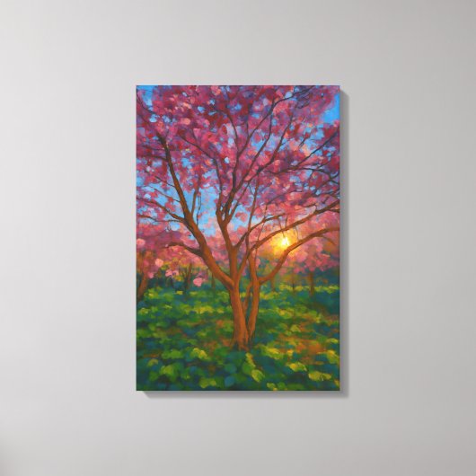 Spring Awakening - Blooming Tree Landscape Canvas Afdruk (Voorkant)