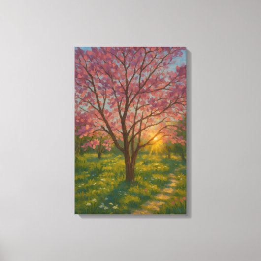 Spring Awakening - Blooming Tree Landscape Canvas Afdruk (Voorkant)