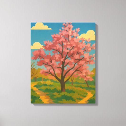 Spring Awakening - Blooming Tree Landscape Canvas Afdruk (Voorkant)