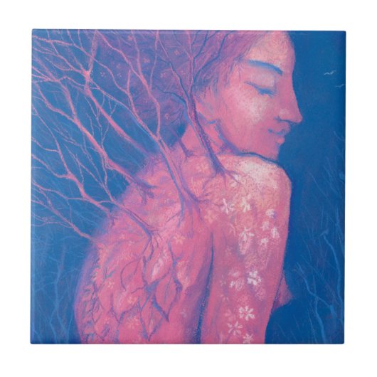 Spring Awakening Dryad Fantasy Girl Magical Forest Tegeltje (Voorkant)