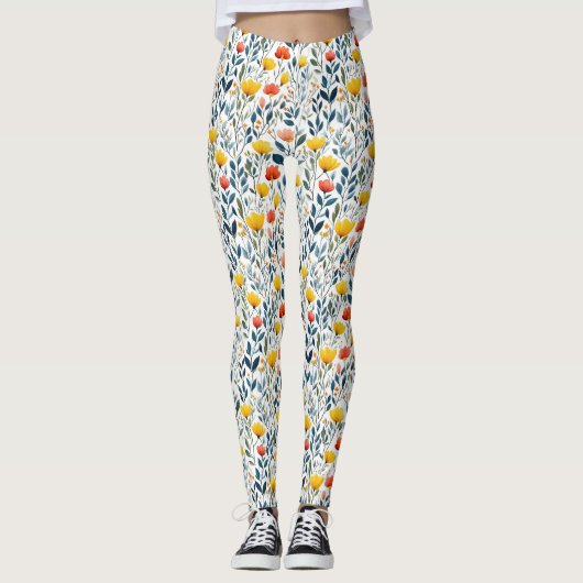 Spring Awakening: grillig bloemenpatroon Leggings (Voorkant)