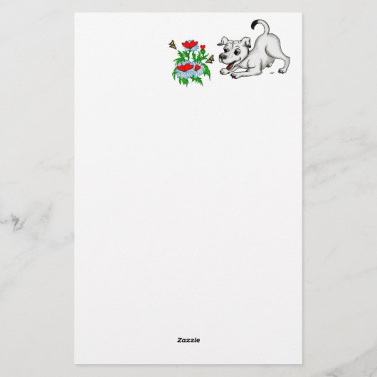 Spring Awakening, Puppy with Flowers and Butterfly Briefpapier (Achterkant)