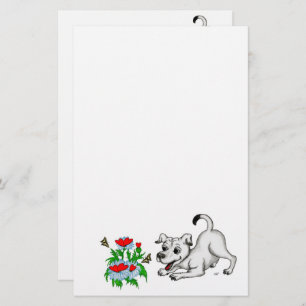 Spring Awakening, Puppy with Flowers and Butterfly Briefpapier