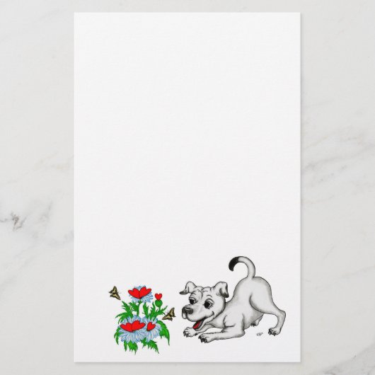 Spring Awakening, Puppy with Flowers and Butterfly Briefpapier