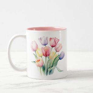 Spring Awakening - Waterverf Tulpen Tweekleurige Koffiemok