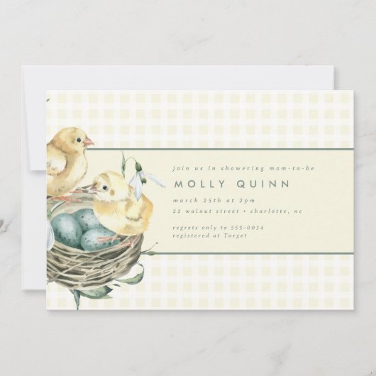 Spring Baby Chick Nest Easter Yellow Baby shower Kaart (Voorkant)