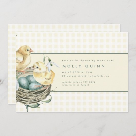 Spring Baby Chick Nest Easter Yellow Baby shower Kaart (Voorkant / Achterkant)