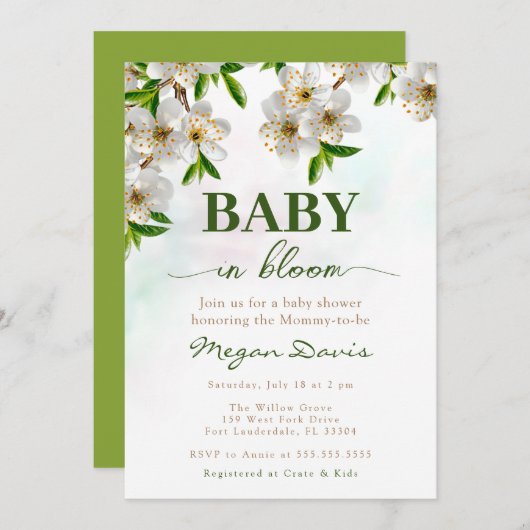 Spring Baby Shower Invitation Baby in Bloom Kaart (Voorkant / Achterkant)