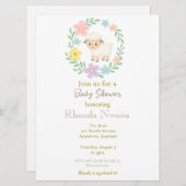 Spring Baby shower Lamb Inside Floral Wreath Kaart (Voorkant / Achterkant)
