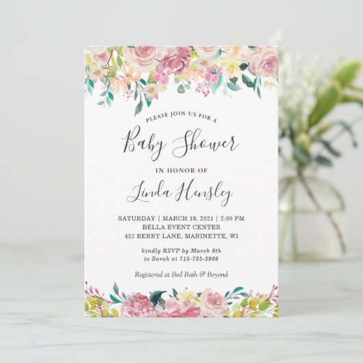 Spring Baby shower Pastel Blush Tuin Bloemen Kaart (Staand voorkant)