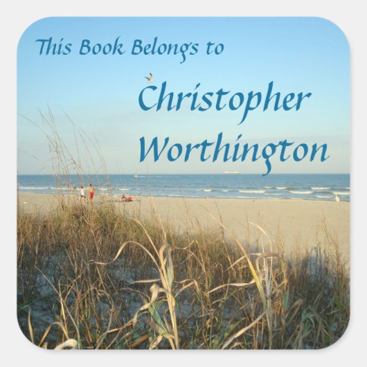 Spring Beach Scene No. 3 Bookplate Vierkante Sticker (Voorkant)