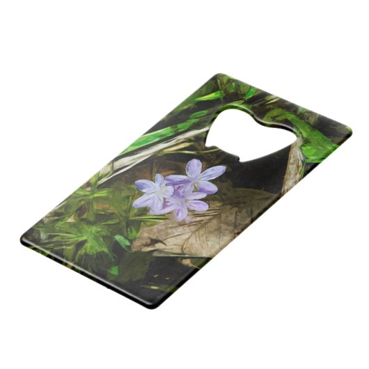 Spring Beauty Paars Wilde Bloem Abstract Creditkaart Flessenopener (Voorkant Gekanteld)
