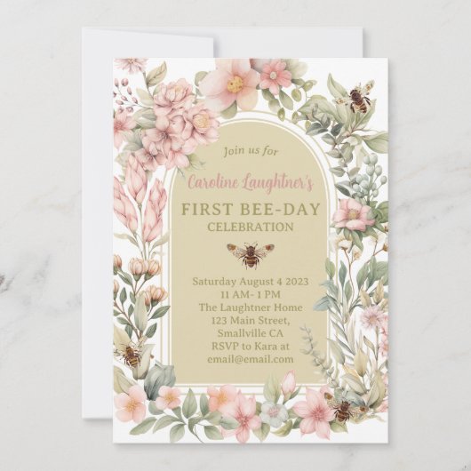 Spring Bee Waterverf Wildflower Eerste Bijendag Kaart (Voorkant)