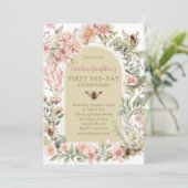 Spring Bee Waterverf Wildflower Eerste Bijendag Kaart (Staand voorkant)