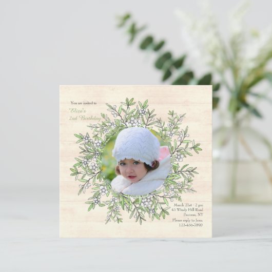 Spring Berry krans foto uitnodiging (Staand voorkant)