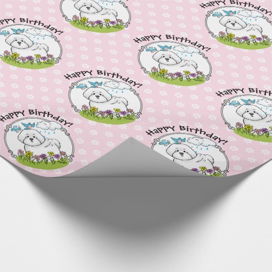 Spring Bichon Frise Dog met Flowers - Cute Cadeaupapier (Hoek)