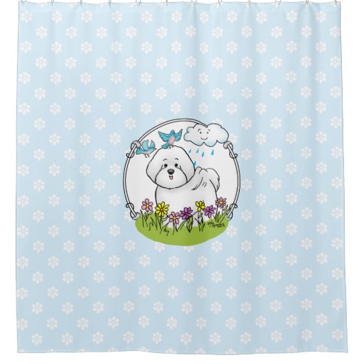 Spring Bichon Frise Dog met Flowers - Cute Douchegordijn (Voorkant)
