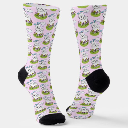 Spring Bichon Frise Dog met Flowers - Cute Sokken (Gebogen)